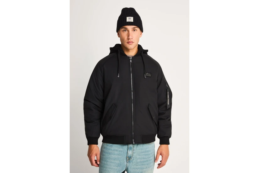 Funky Buddha Ανδρικό Μπουφάν Bomber με Κουκούλα Μαύρο