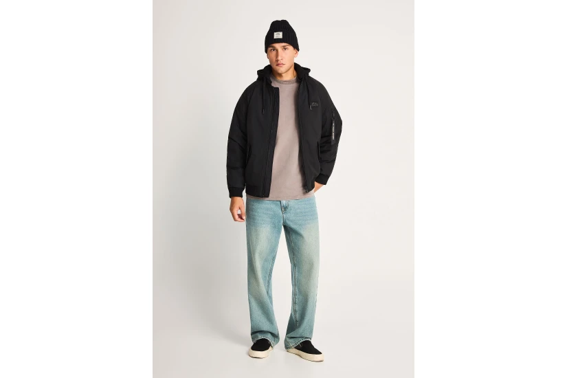 Funky Buddha Ανδρικό Μπουφάν Bomber με Κουκούλα Μαύρο