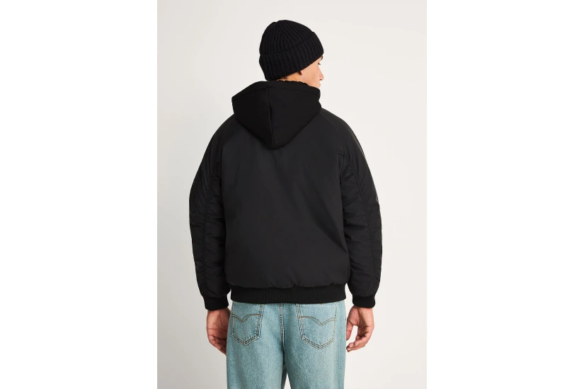 Funky Buddha Ανδρικό Μπουφάν Bomber με Κουκούλα Μαύρο