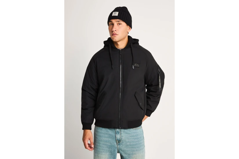 Funky Buddha Ανδρικό Μπουφάν Bomber με Κουκούλα Μαύρο