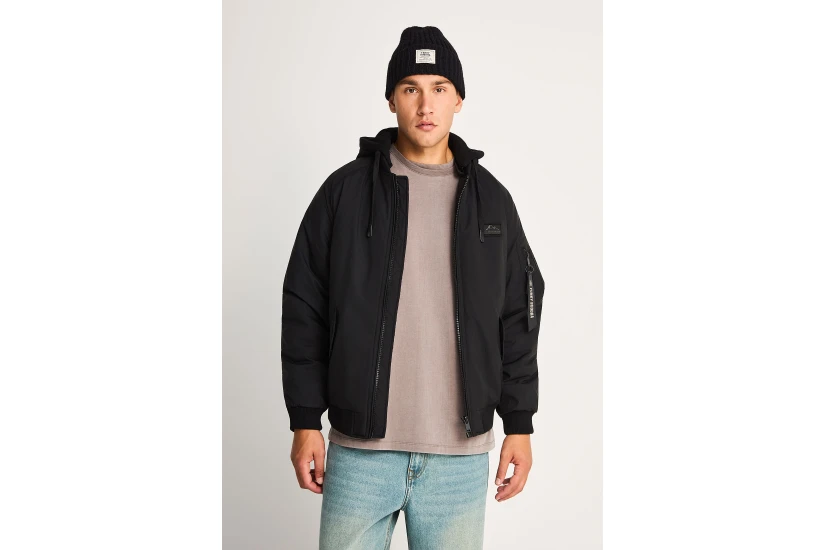 Funky Buddha Ανδρικό Μπουφάν Bomber με Κουκούλα Μαύρο