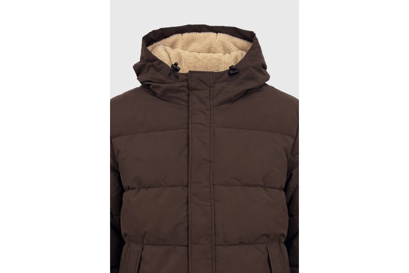 Funky Buddha Ανδρικό Μπουφάν Puffer με Κουκούλα Καφέ