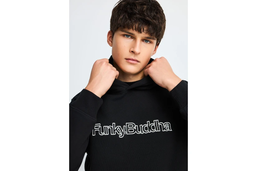 Funky Buddha Ανδρικό Φούτερ με Κουκούλα Μαύρο
