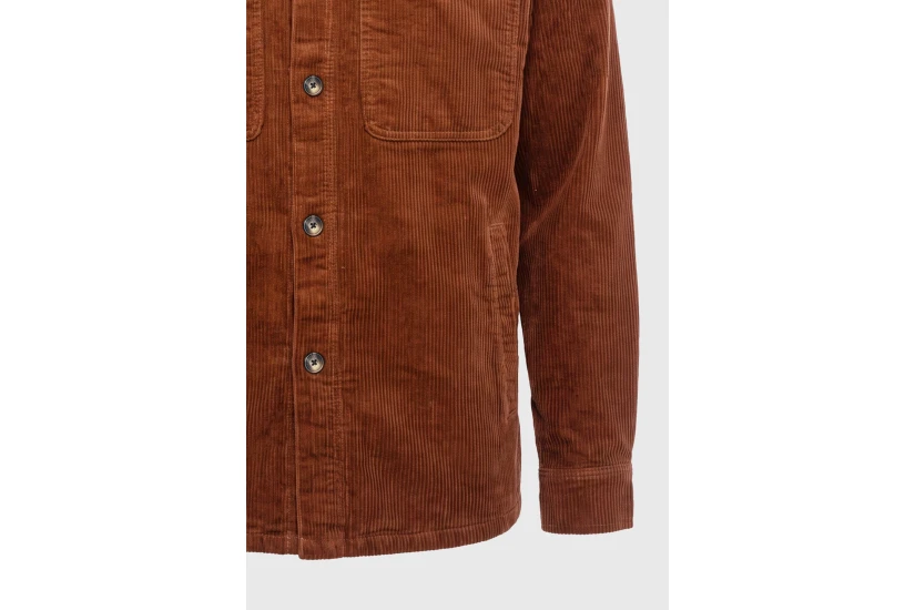 Funky Buddha Cotton Corduroy Ανδρικό Μακρυμάνικο Πουκάμισο Καφέ