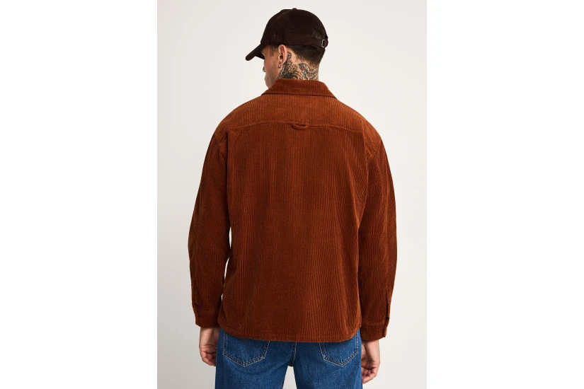 Funky Buddha Cotton Corduroy Ανδρικό Μακρυμάνικο Πουκάμισο Καφέ