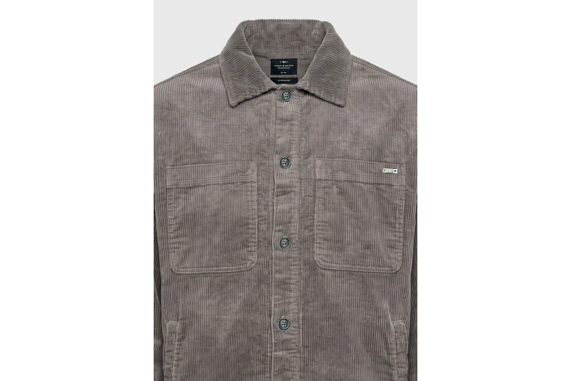 Funky Buddha Cotton Corduroy Ανδρικό Μακρυμάνικο Πουκάμισο Γκρι Σκούρο