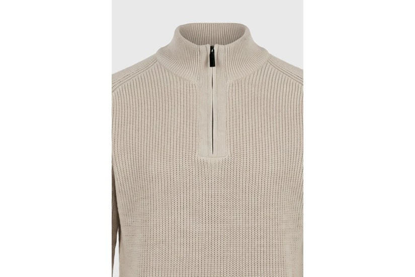 Funky Buddha Chenille Πουλόβερ Με Φερμουάρ Ανδρικό (FBM014-046-09-CHALK)