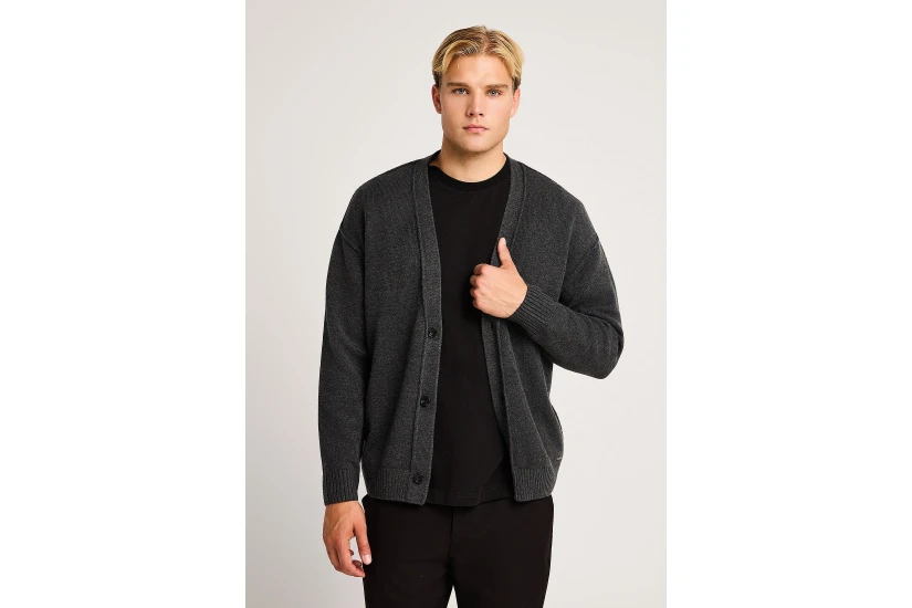 Funky Buddha Ανδρική Πλεκτή Ζακέτα (FBM014-055-09-ANTHRACITE)