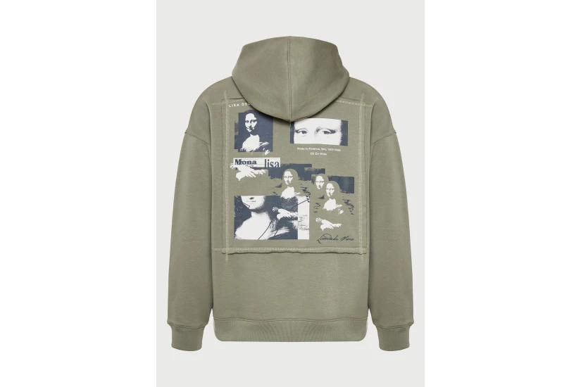 Funky Buddha X Apoh London Mona Lisa Ανδρικό Φούτερ με Κουκούλα Λαδί, Μαύρο, Λευκό