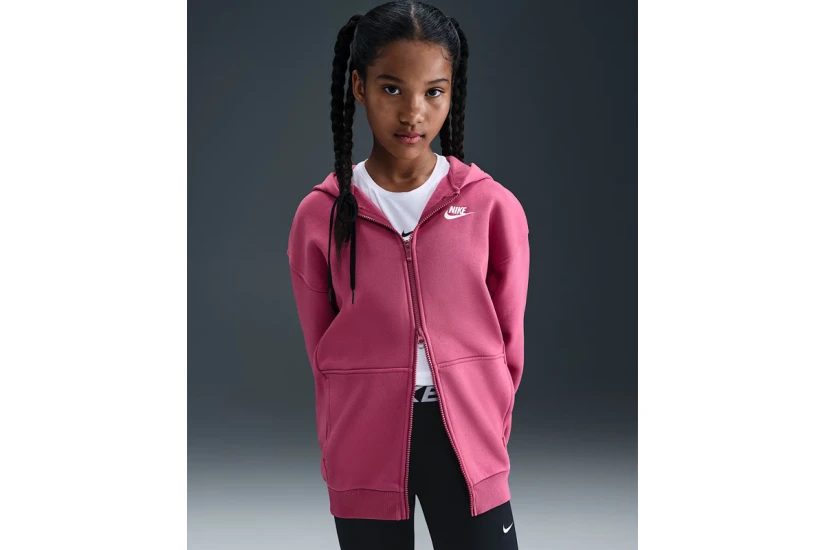 Nike Sportswear Club Fleece Παιδική Ζακέτα με Κουκούλα Βυσσινί