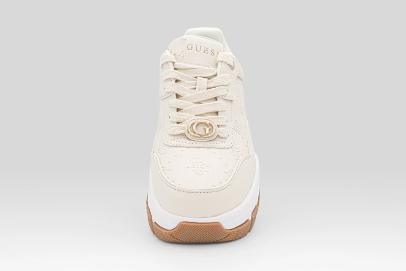 Guess Berrett 4G Logo Γυναικεία Sneakers Εκρού, Λευκά, Καφέ, Χρυσά