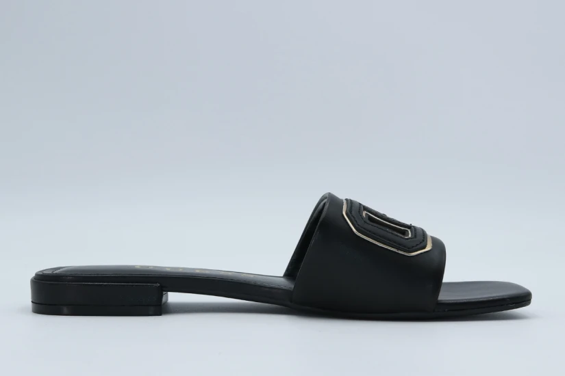 Guess Tarisha Slide Leather Γυναικεία Σανδάλια Μαύρα