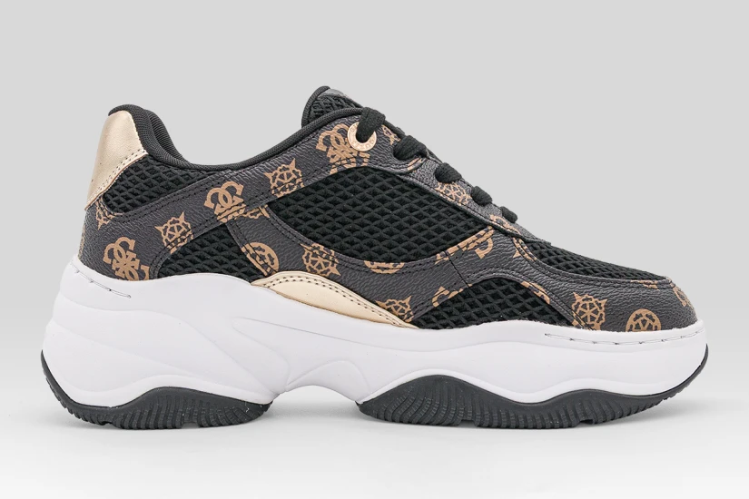 Guess Harpaa Logo Chain Γυναικεία Sneakers Μαύρα, Καφέ, Λευκά, Χρυσά