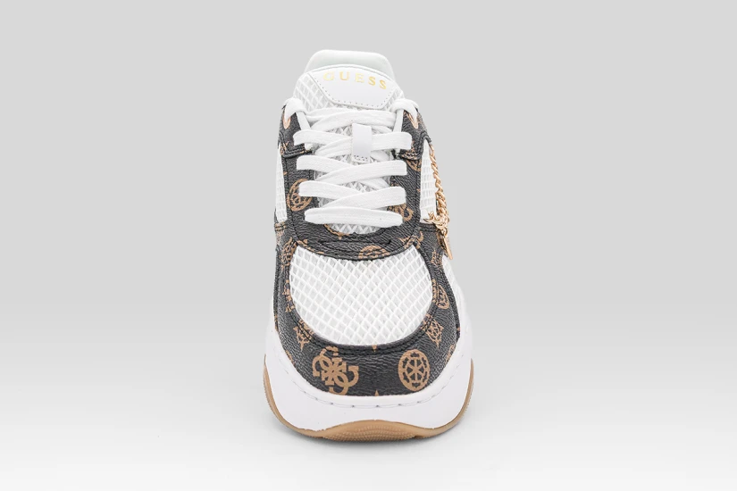 Guess Harpaa Logo Chain Γυναικεία Sneakers Λευκά, Καφέ, Χρυσά