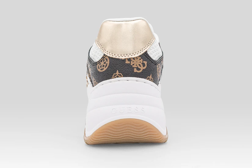 Guess Harpaa Logo Chain Γυναικεία Sneakers Λευκά, Καφέ, Χρυσά