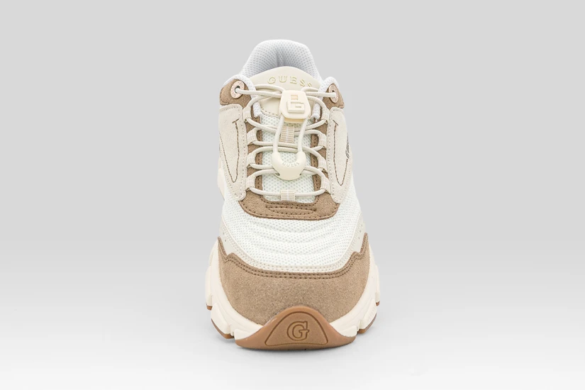 Guess Imeri Perforated Insert Γυναικεία Sneakers Εκρού, Καφέ, Λευκά, Χρυσά