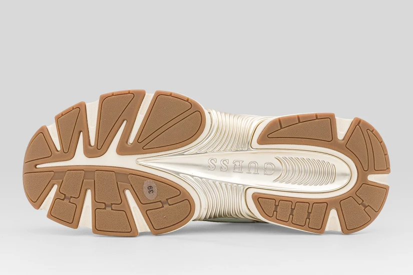 Guess Imeri Perforated Insert Γυναικεία Sneakers Εκρού, Καφέ, Λευκά, Χρυσά