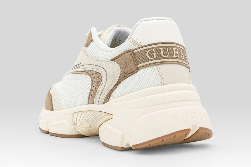 Guess Imeri Perforated Insert Γυναικεία Sneakers Εκρού, Καφέ, Λευκά, Χρυσά