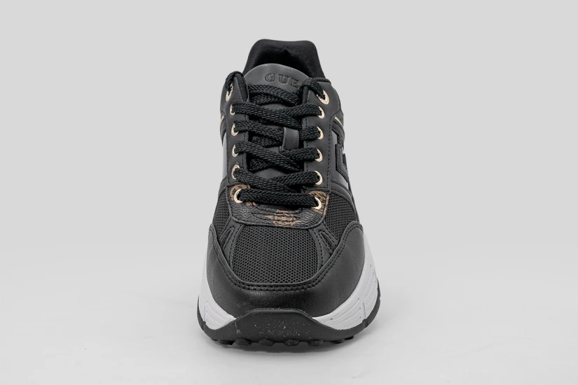Guess Fonzi Laminated-Insert Γυναικεία Sneakers Μαύρα, Λευκά, Χρυσά
