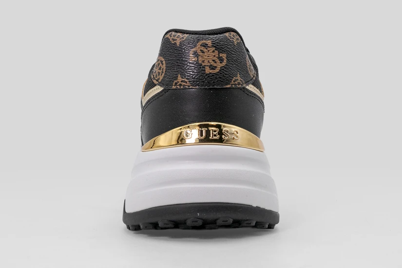 Guess Fonzi Laminated-Insert Γυναικεία Sneakers Μαύρα, Λευκά, Χρυσά