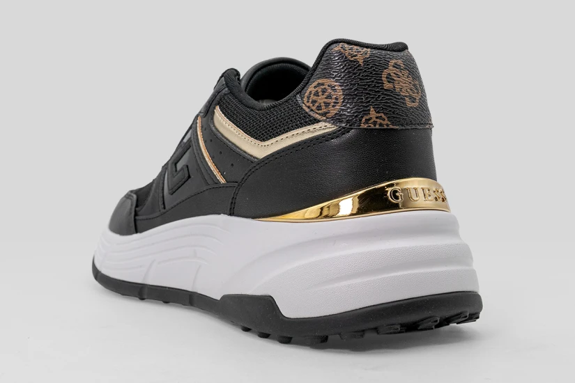 Guess Fonzi Laminated-Insert Γυναικεία Sneakers Μαύρα, Λευκά, Χρυσά