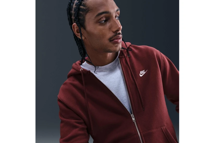 Nike Club Fleece Ανδρική Ζακέτα Με Κουκούλα Μπορντό