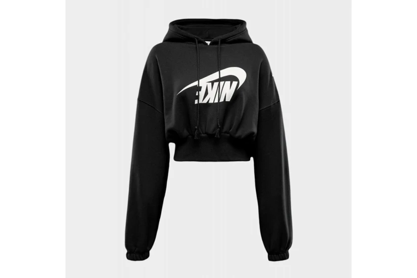Nike French Terry Crop Γυναικείο Φούτερ Με Κουκούλα Μαύρο