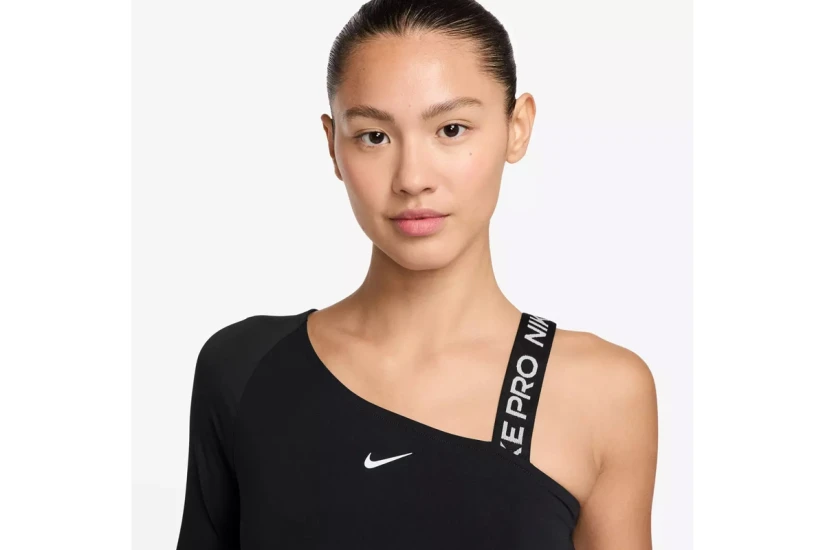 Nike Pro Shine Dri-FIT Ασύμμετρη Cropped Γυναικεία Μπλούζα Μαύρη