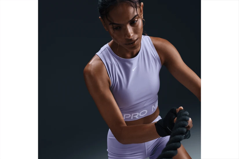 Nike Pro Dri-FIT Γυναικεία Αμάνικη Crop Top Μπλούζα Λιλά