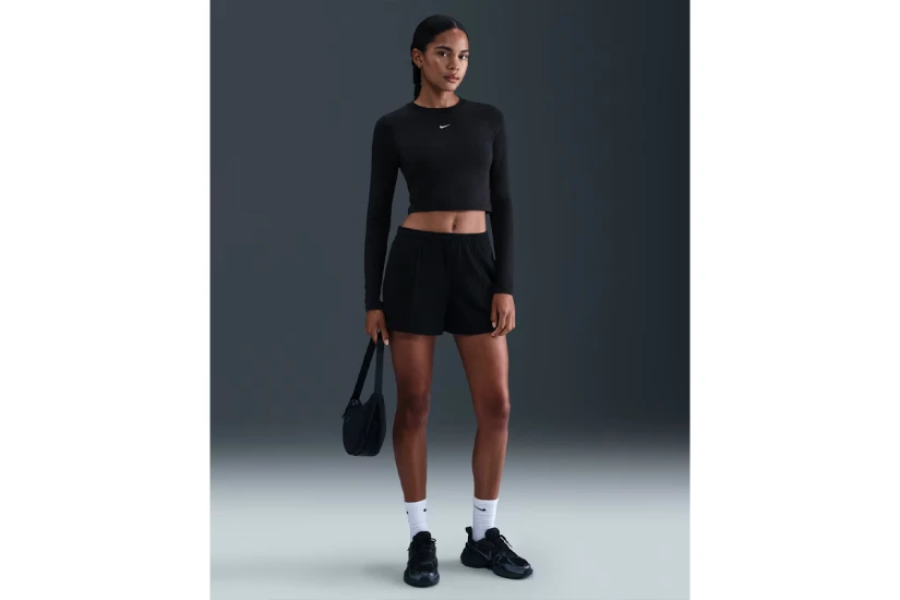 Nike Sportswear Chill Knit Γυναικείο Μακρυμάνικο Crop Top Μαύρο