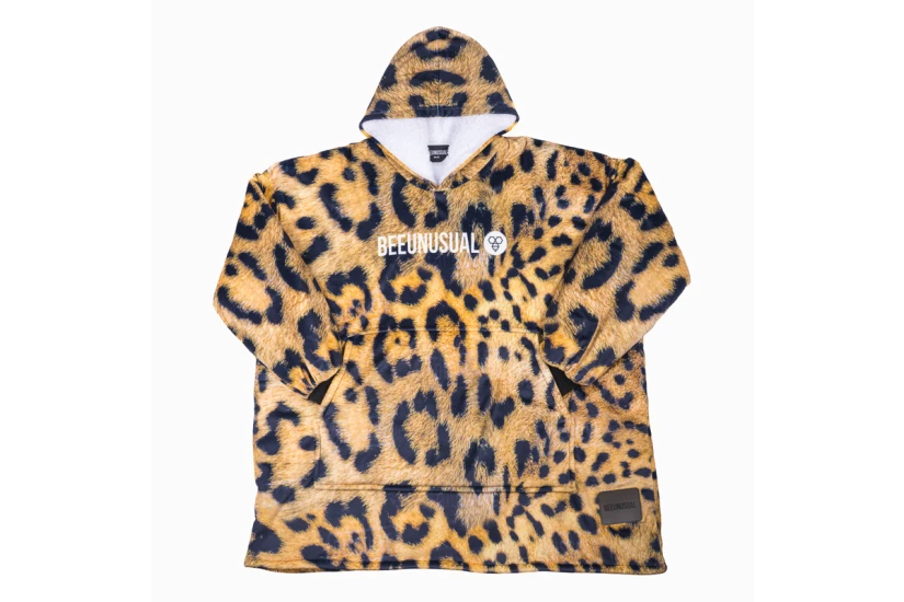 Bee Unusual Jaguar Hooded Blanket Πόντσο Μπεζ, Μαύρο