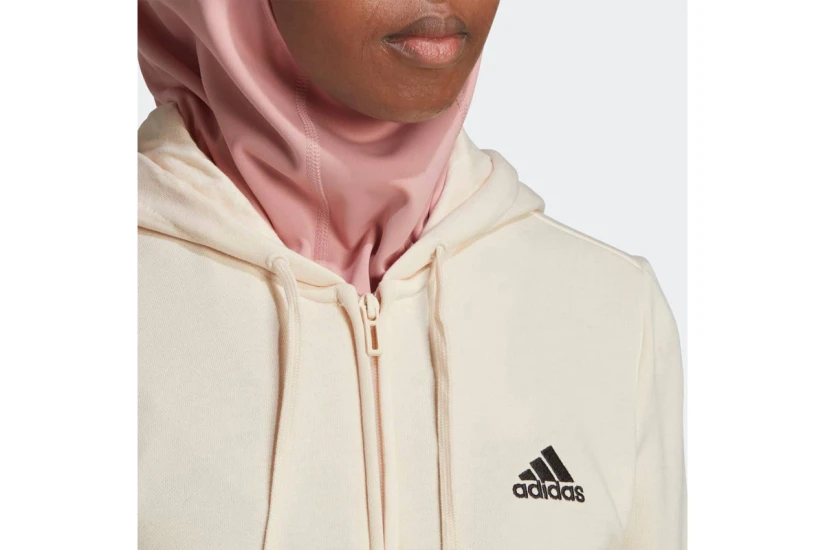 Adidas Linear French Terry Γυναικεία Ζακέτα με Κουκούλα Εκρού