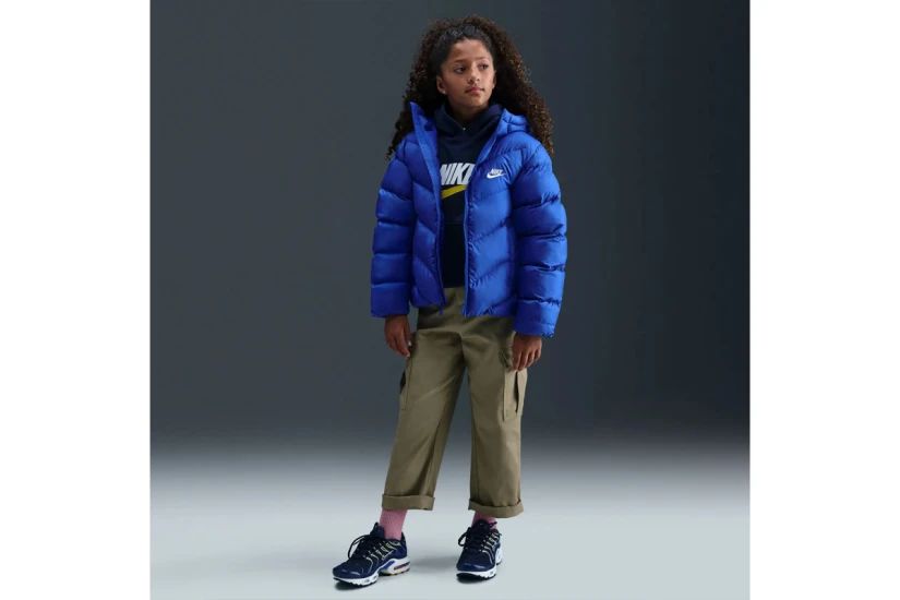 Nike Therma-Fit Παιδικό Μπουφάν Puffer με Κουκούλα Μπλε