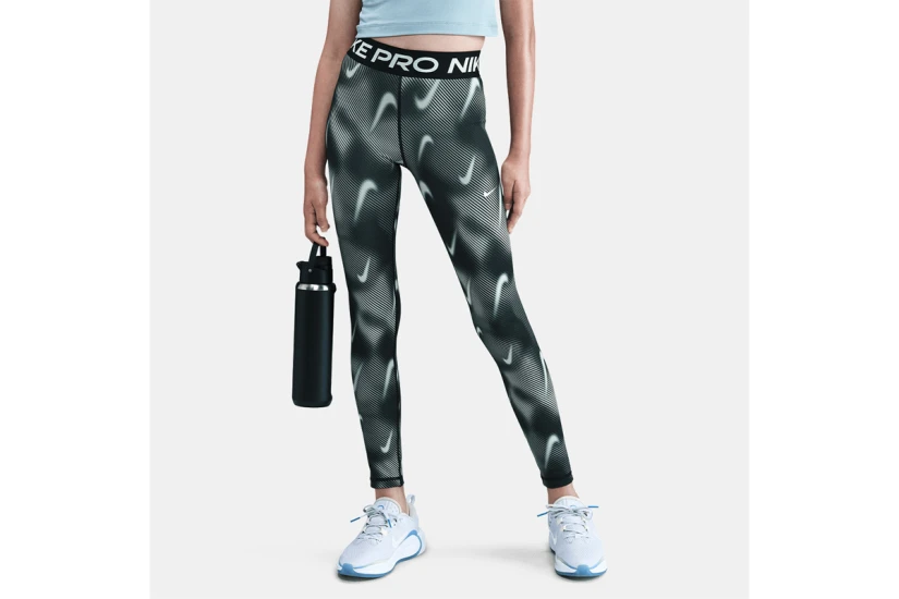 Nike Pro Mid-Rise Dri-FIT Μακρύ Κολάν Μαύρο, Λευκό