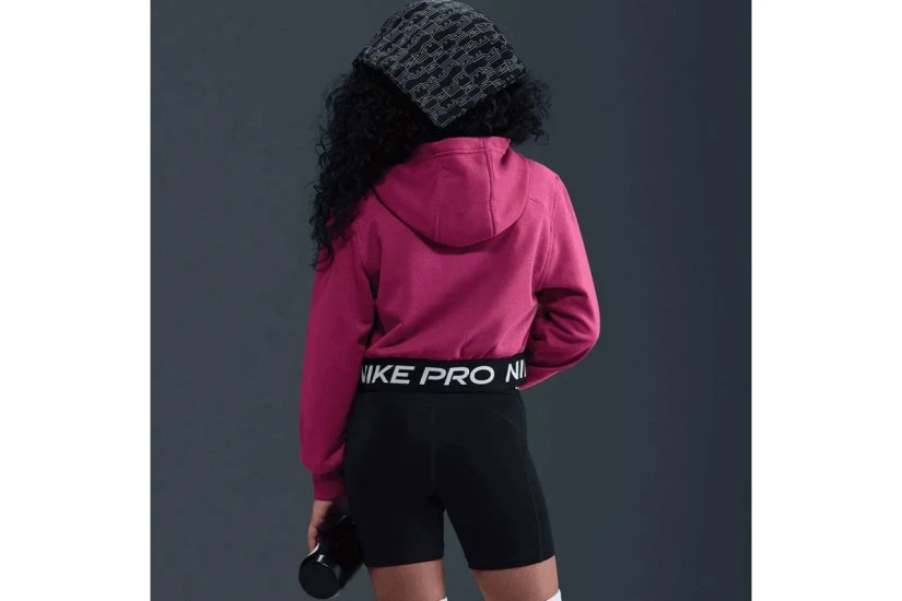 Nike Pro Fleece Dri-FIT Παιδική Cropped Ζακέτα με Κουκούλα Ροζ, Μαύρη