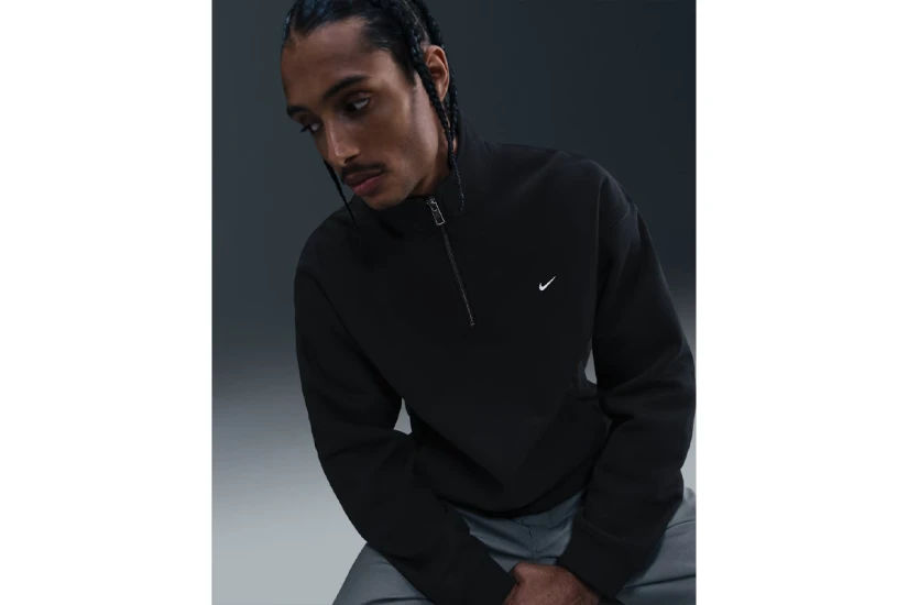 Nike Solo Swoosh Fleece Ανδρική Μακρυμάνικη Μπλούζα με Φερμουάρ Μαύρη