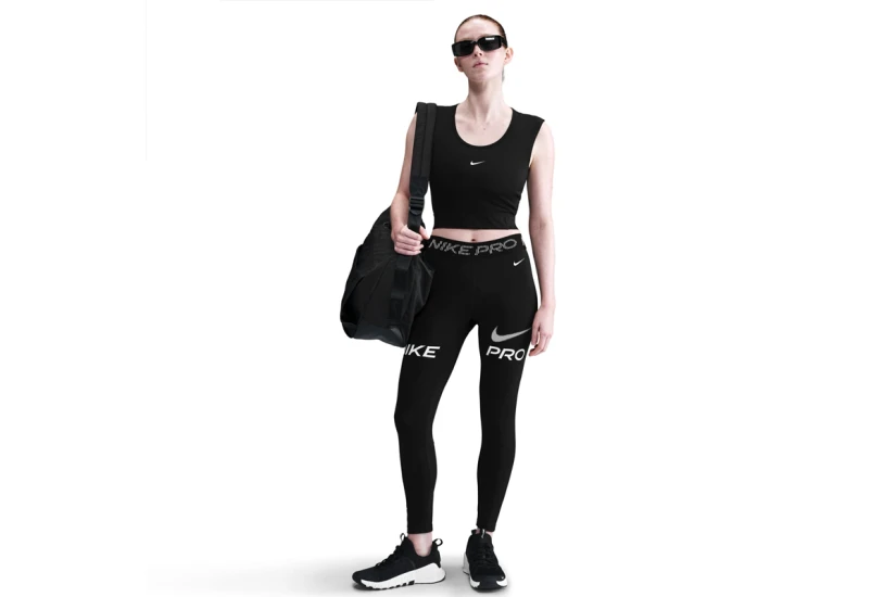 Nike Pro Mesh-Panel Graphic Γυναικείο Κολάν 7/8 Μαύρο, Λευκό