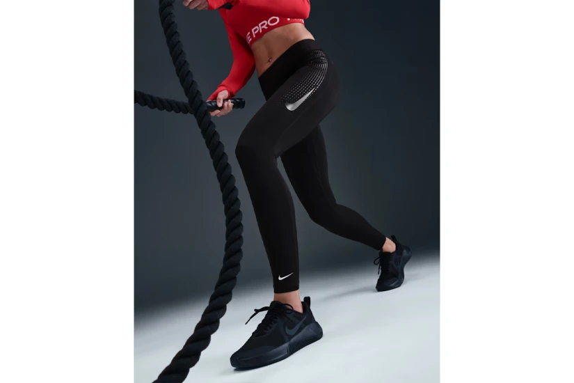 Nike Pro Dri-FIT Mid-Rise Γυναικείο Μακρύ Κολάν Μαύρο