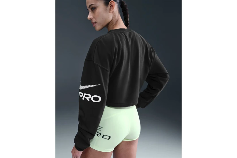 Nike Pro Dri-FIT French Terry Γυναικεία Crop Μπλούζα Μαύρη