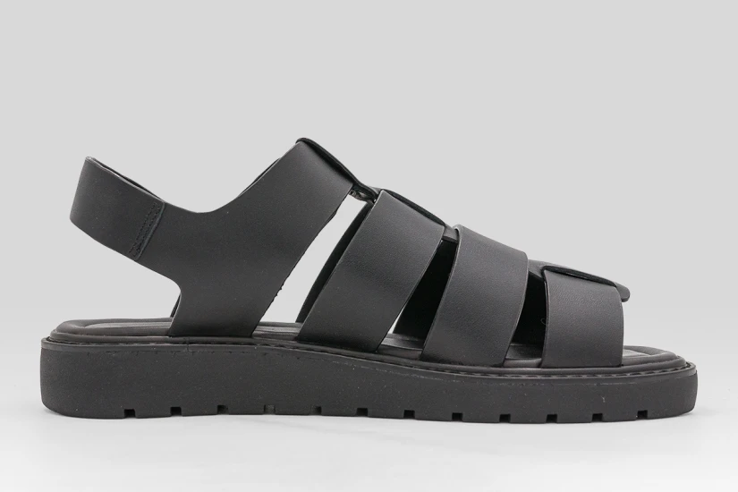 Calvin Klein Square Molded Fisherman Leather Γυναικεία Σανδάλια Μαύρα
