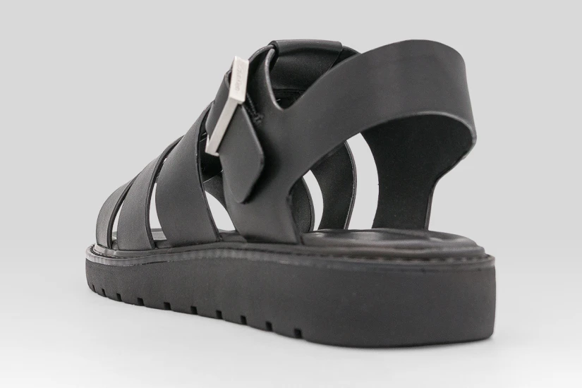 Calvin Klein Square Molded Fisherman Leather Γυναικεία Σανδάλια Μαύρα