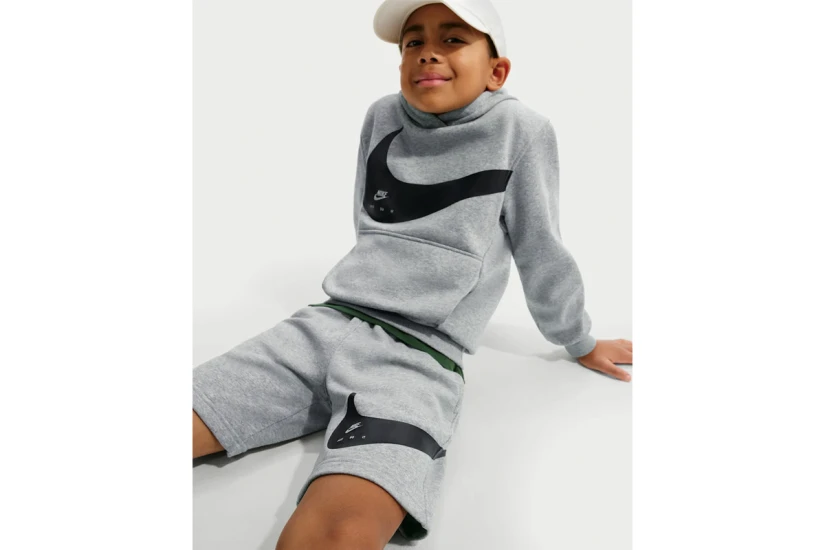 Nike Sportswear Club French Terry Παιδική Αθλητική Βερμούδα Γκρι Ανοιχτό, Μαύρη