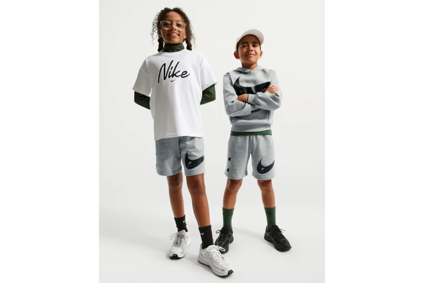 Nike Sportswear Club French Terry Παιδική Αθλητική Βερμούδα Γκρι Ανοιχτό, Μαύρη