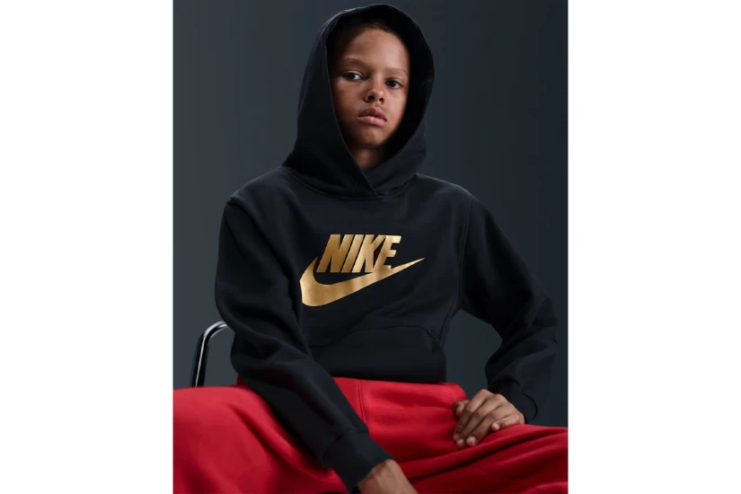 Nike Sportswear Club Fleece Παιδικό Φούτερ με Κουκούλα Μαύρο, Χρυσό