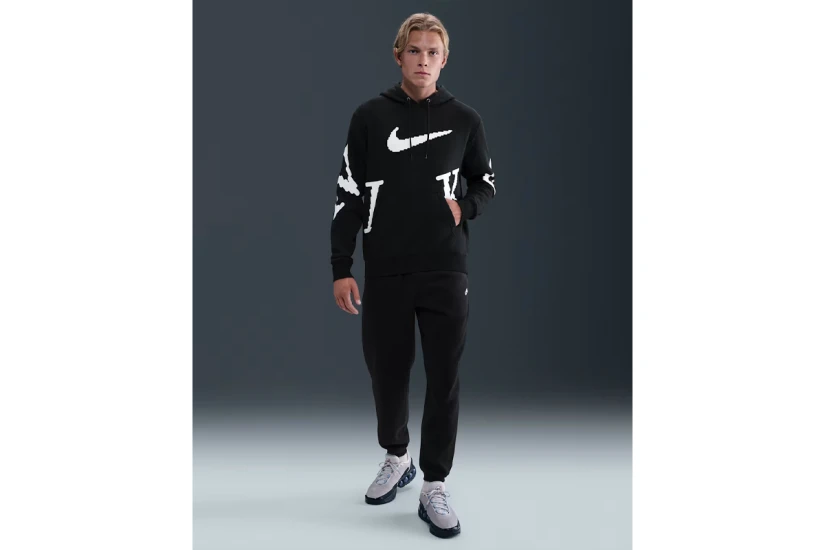 Nike Sportswear Club Fleece Ανδρικό Φούτερ με Κουκούλα Μαύρο, Λευκό