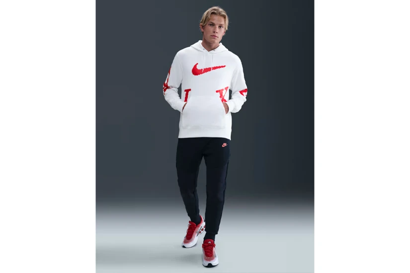 Nike Sportswear Club Fleece Ανδρικό Φούτερ με Κουκούλα Λευκό, Κόκκινο