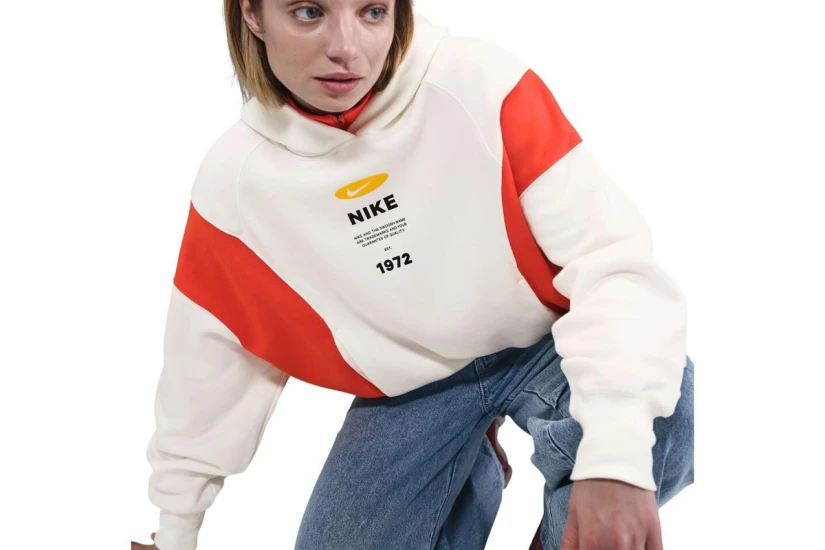 Nike Sportswear Phoenix Fleece Γυναικείο Φούτερ Με Κουκούλα Εκρού, Κόκκινο