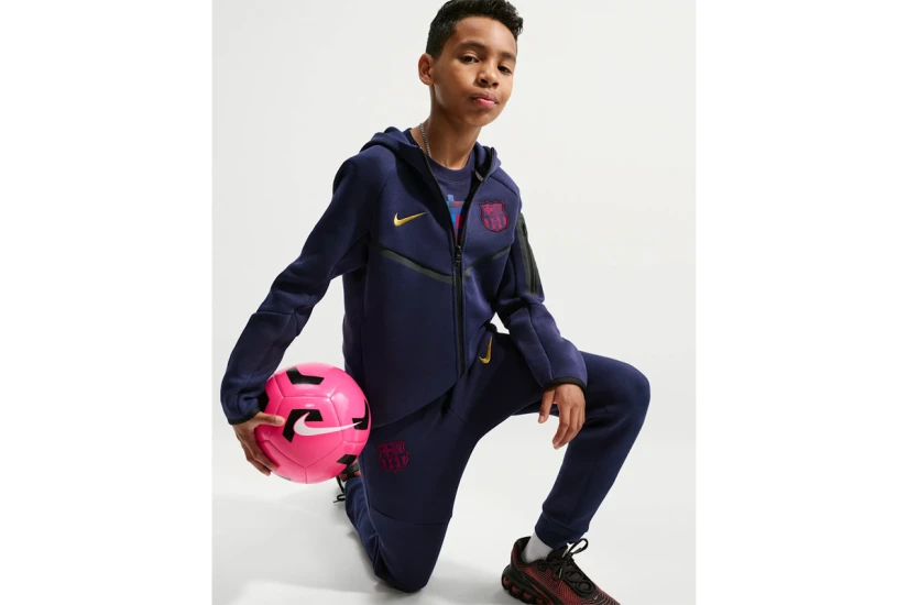 Nike F.C. Barcelona Tech Fleece Παιδική Βαμβακερή Ζακέτα με Κουκούλα Μπλε Σκούρο, Χρυσή, Κόκκινη