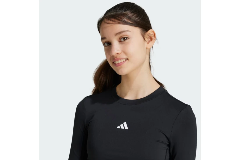 Adidas Techfit Παιδική Μακρυμάνικη Μπλούζα με Λαιμόκοψη Μαύρη
