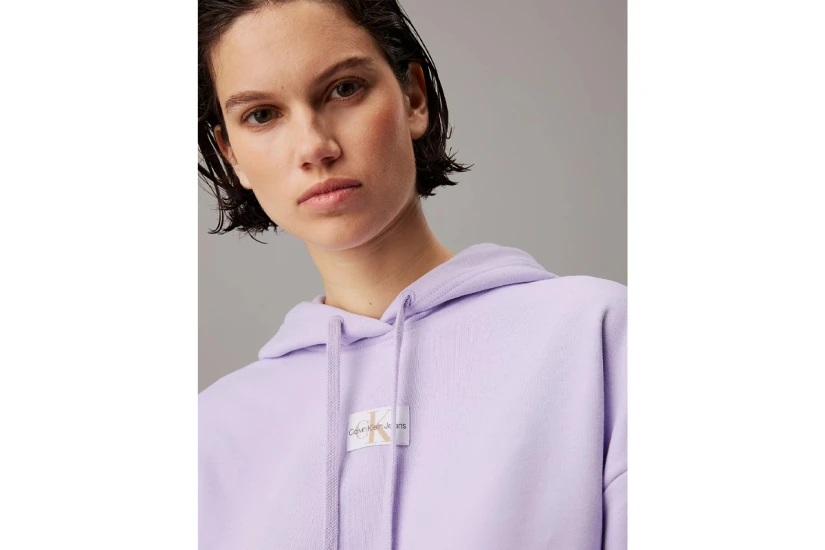 Calvin Klein Woven Label Γυναικείο Φούτερ Με Κουκούλα Λιλά